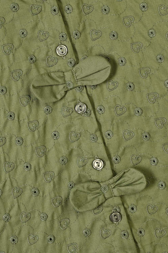 Girls Cotton Emb Top Chilli- Olive