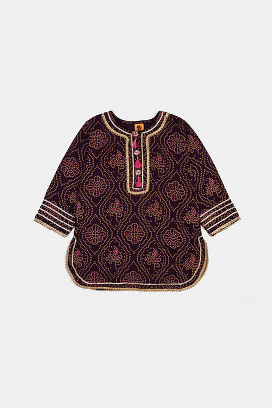 Girls Chikankari 2Pcs Rani-Purple