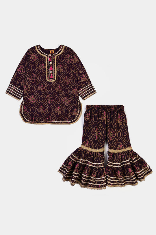 Girls Chikankari 2Pcs Rani-Purple
