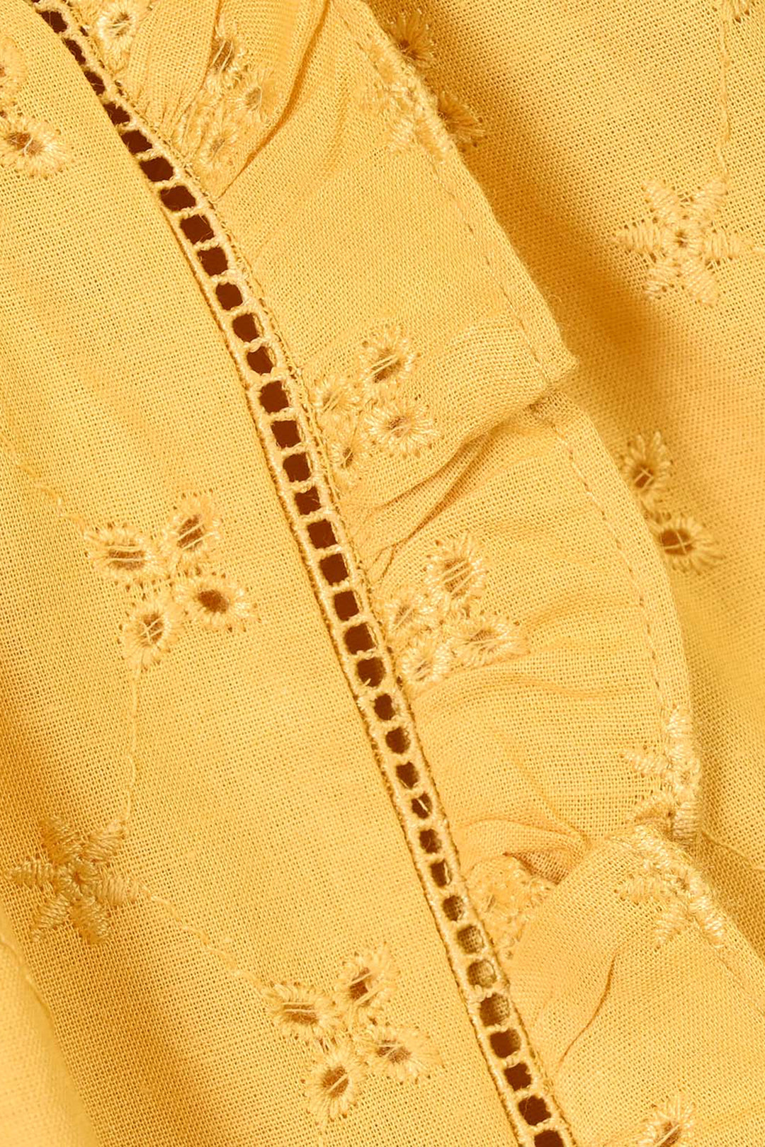 Infant Girls Cotton Emb Top Shine-Mustard