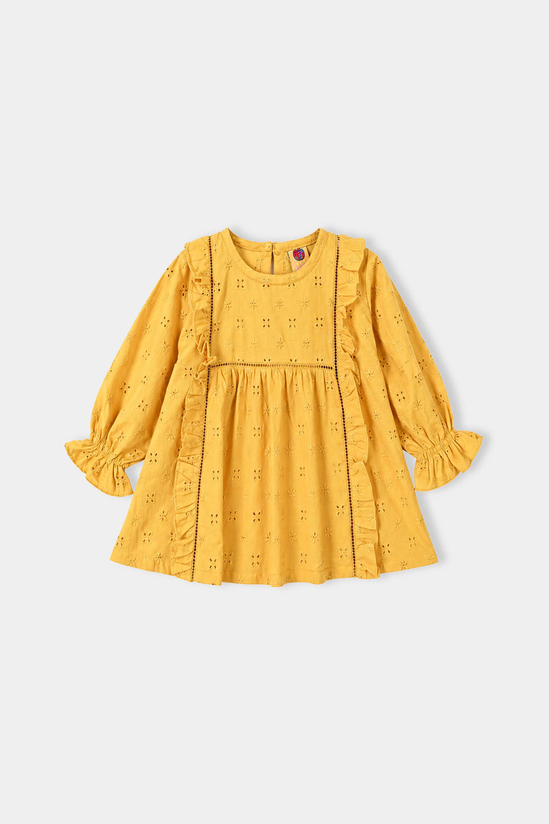 Girls Cotton Emb Top Shine-Mustard