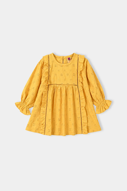 Girls Cotton Emb Top Shine-Mustard