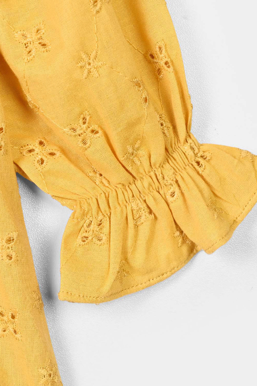 Girls Cotton Emb Top Shine-Mustard