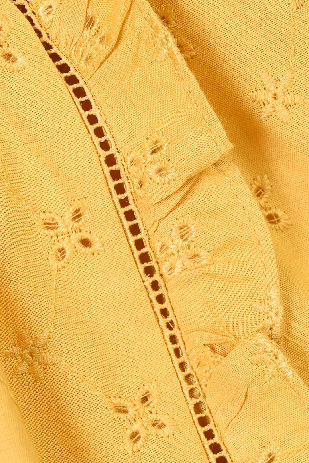 Girls Cotton Emb Top Shine-Mustard