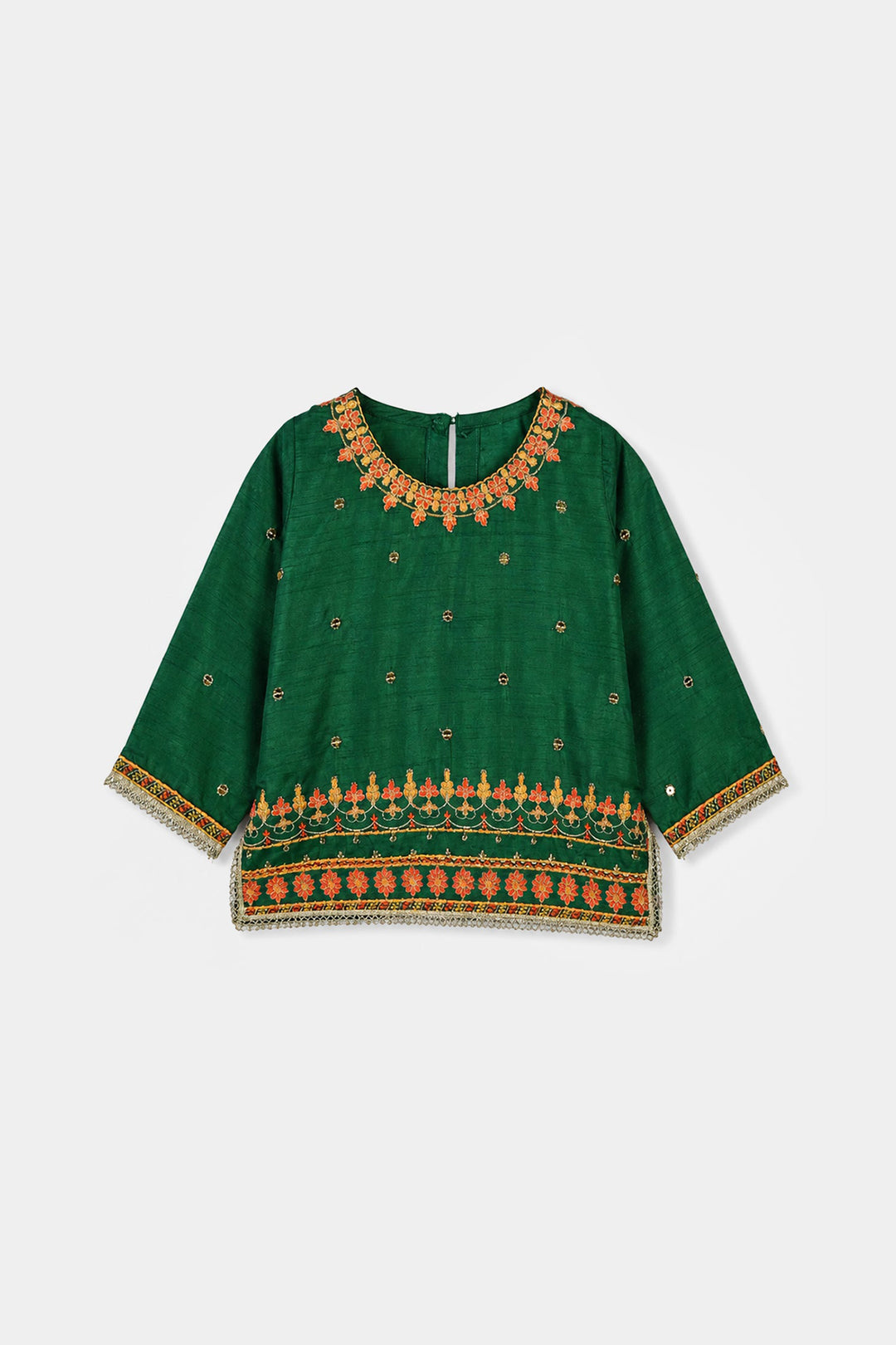 Infant Girls Raw Silk 3Pcs Maha Rani-Green