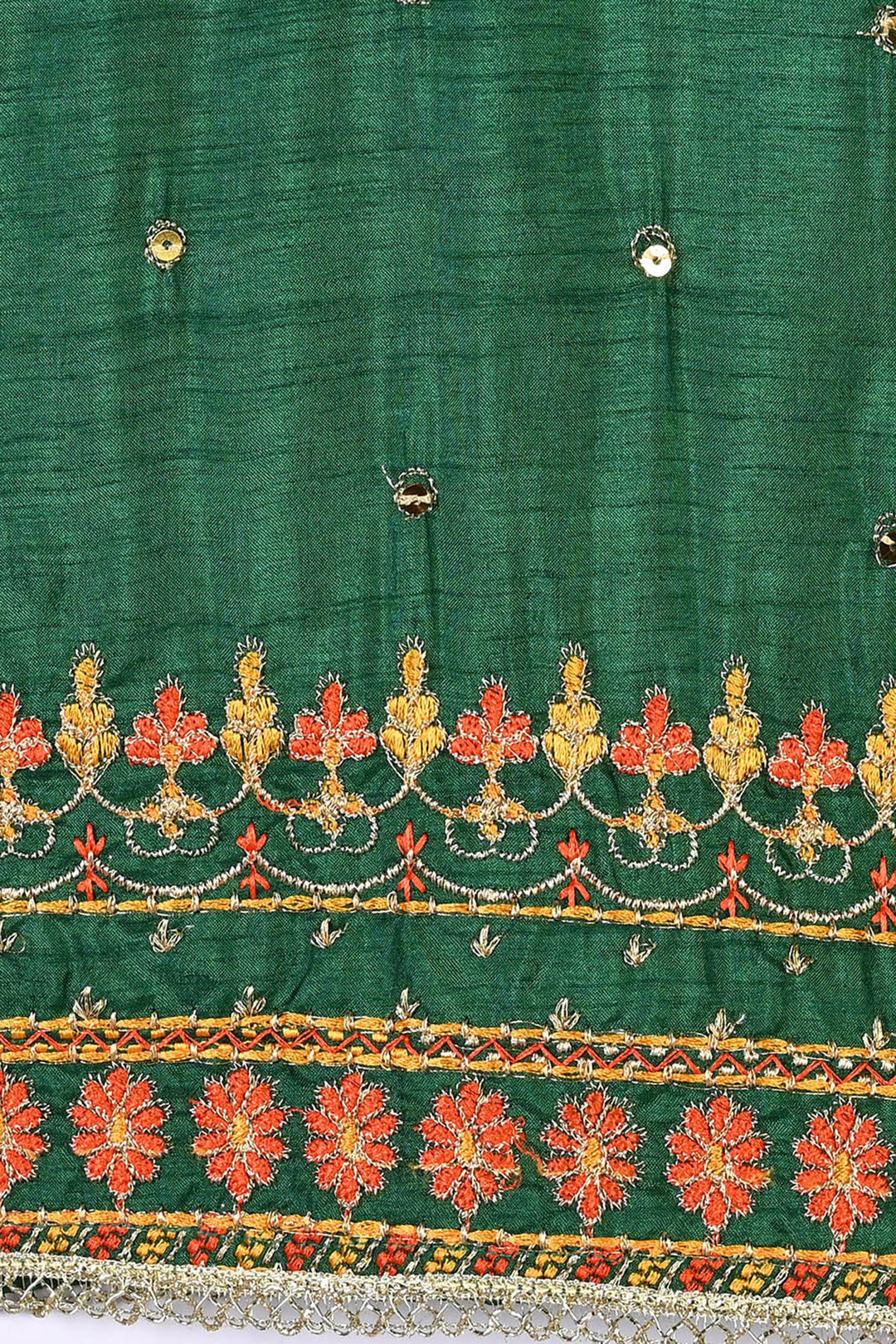 Infant Girls Raw Silk 3Pcs Maha Rani-Green