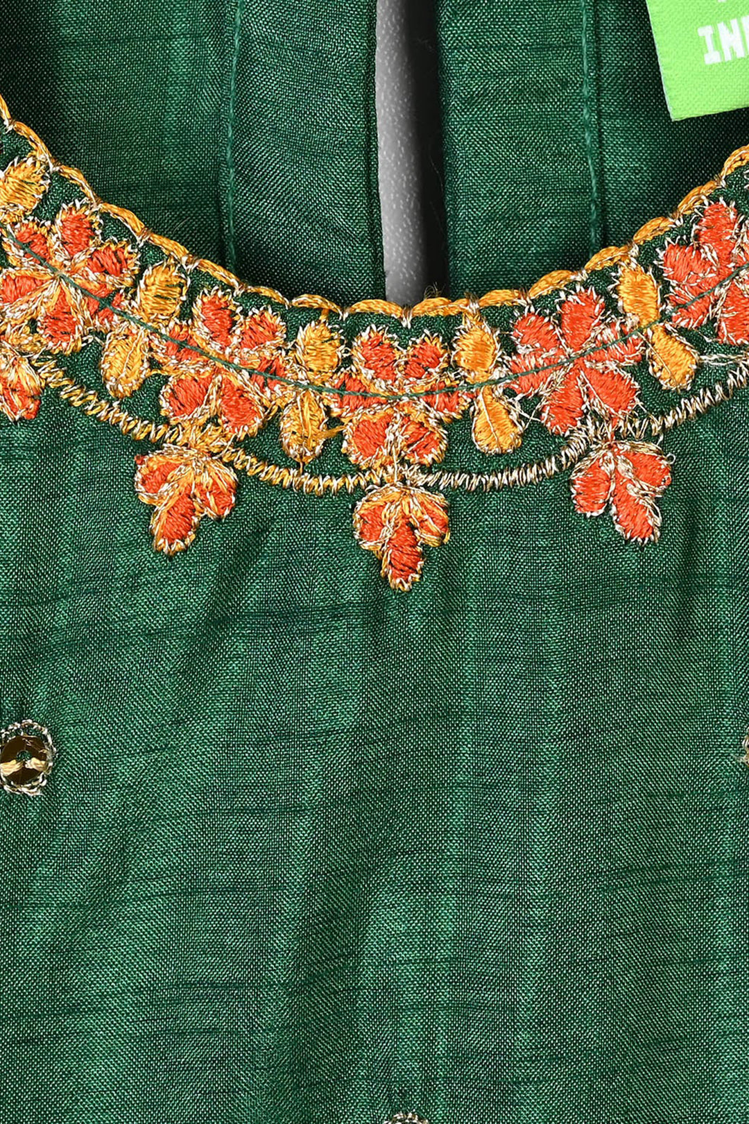 Infant Girls Raw Silk 3Pcs Maha Rani-Green