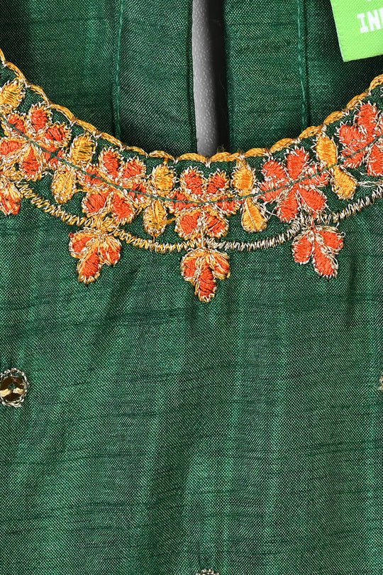 Infant Girls Raw Silk 3Pcs Maha Rani-Green