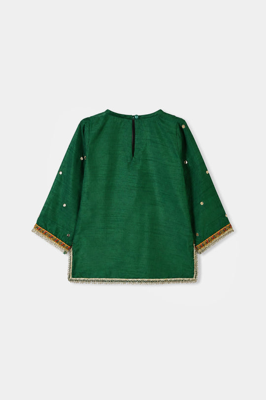Infant Girls Raw Silk 3Pcs Maha Rani-Green