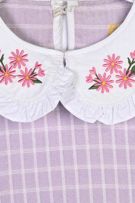 Girls Yarn Dyed 2Pcs Suit Flower Embroidery-Purple