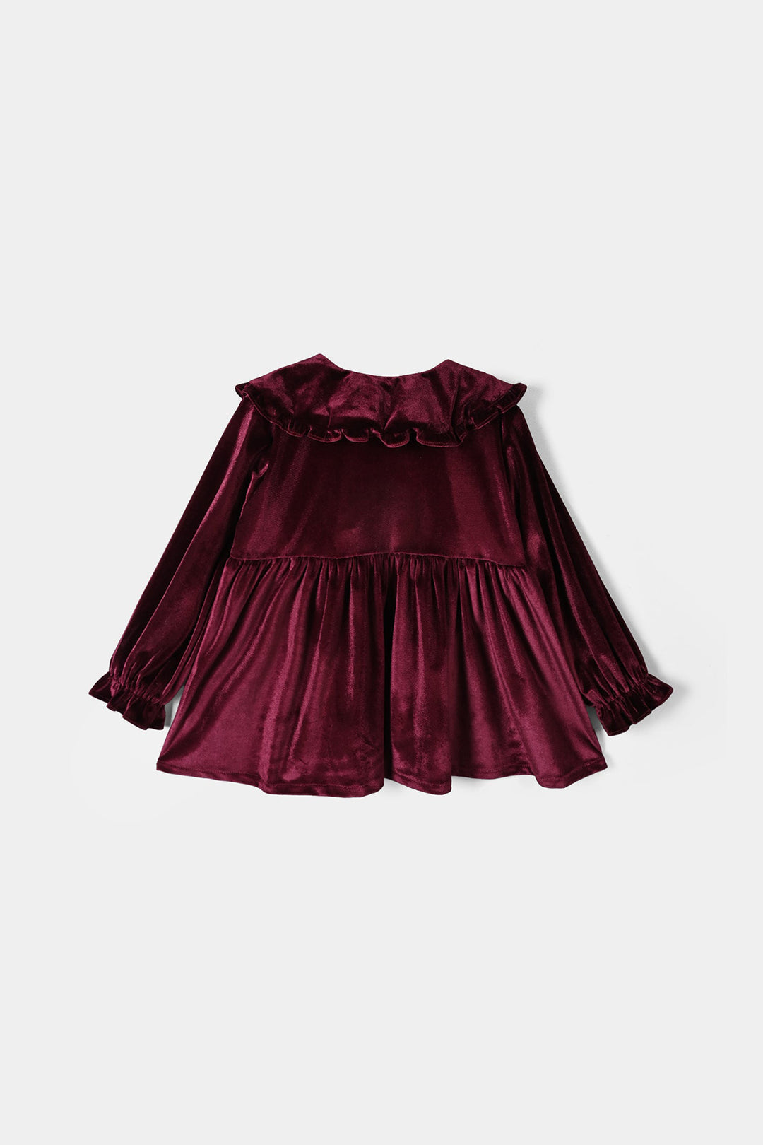 Girls Velvet Emb Top Floral-MAROON