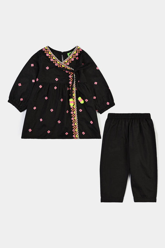 Infant Girls Cotton Emb 2Pcs Desi Style-BLACK