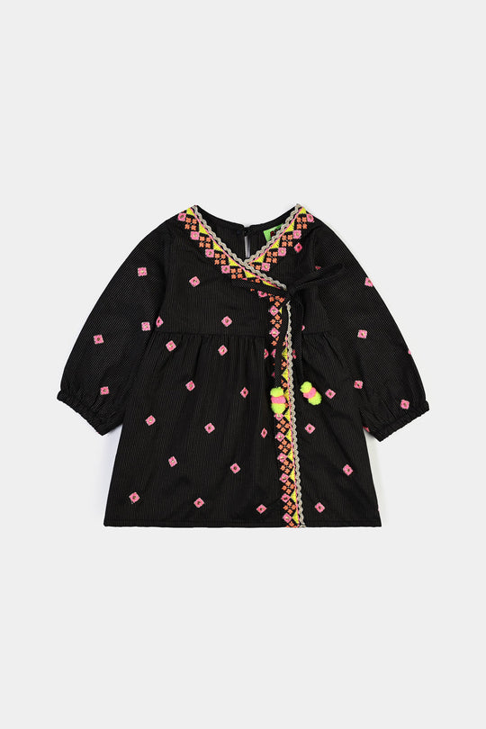 Infant Girls Cotton Emb 2Pcs Desi Style-BLACK