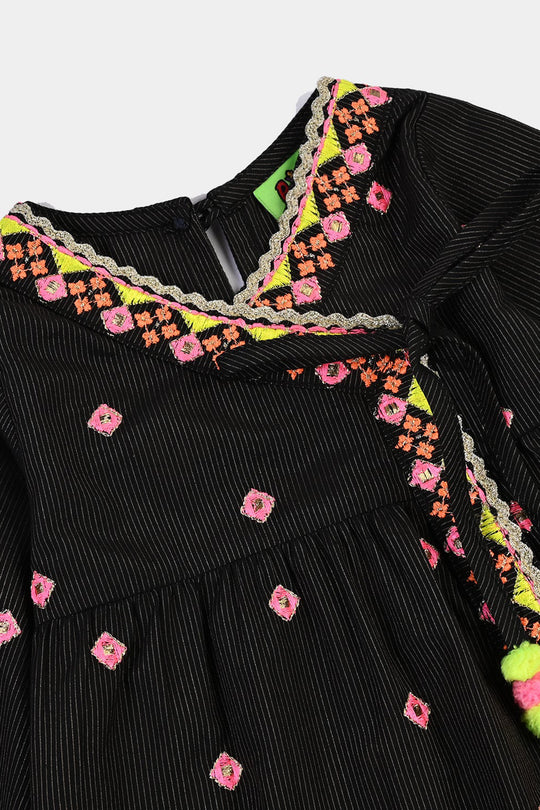 Infant Girls Cotton Emb 2Pcs Desi Style-BLACK
