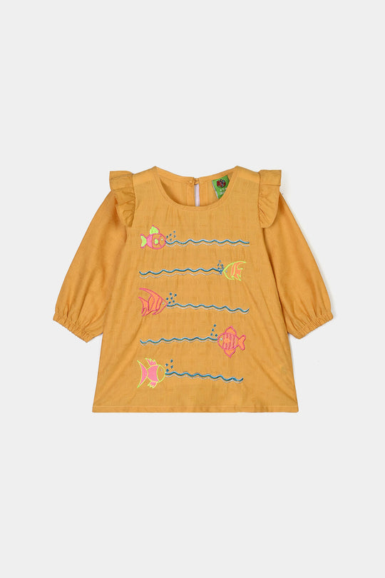 Infant Girls Cotton Emb 2Pcs Sea Vibe-Mustard