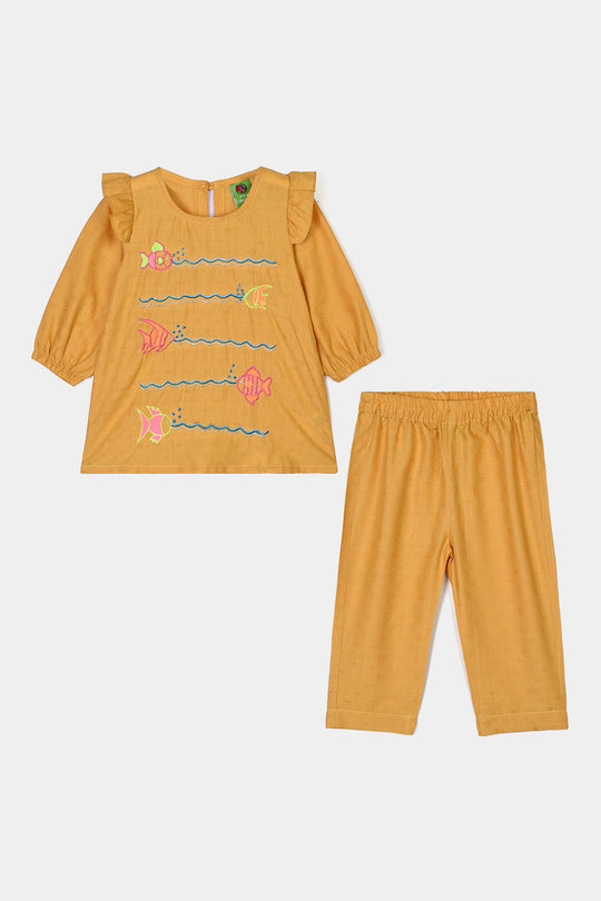 Infant Girls Cotton Emb 2Pcs Sea Vibe-Mustard