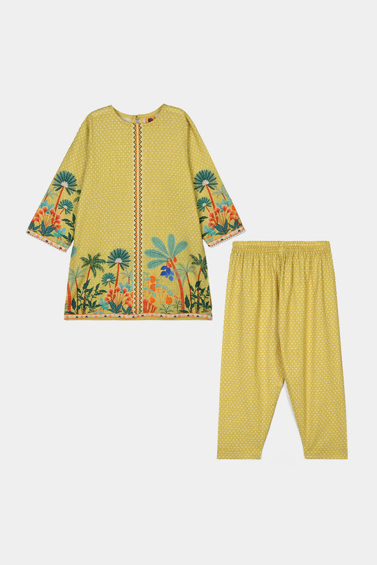 Girls Cotton Slub 2Pcs Tropical-Yellow