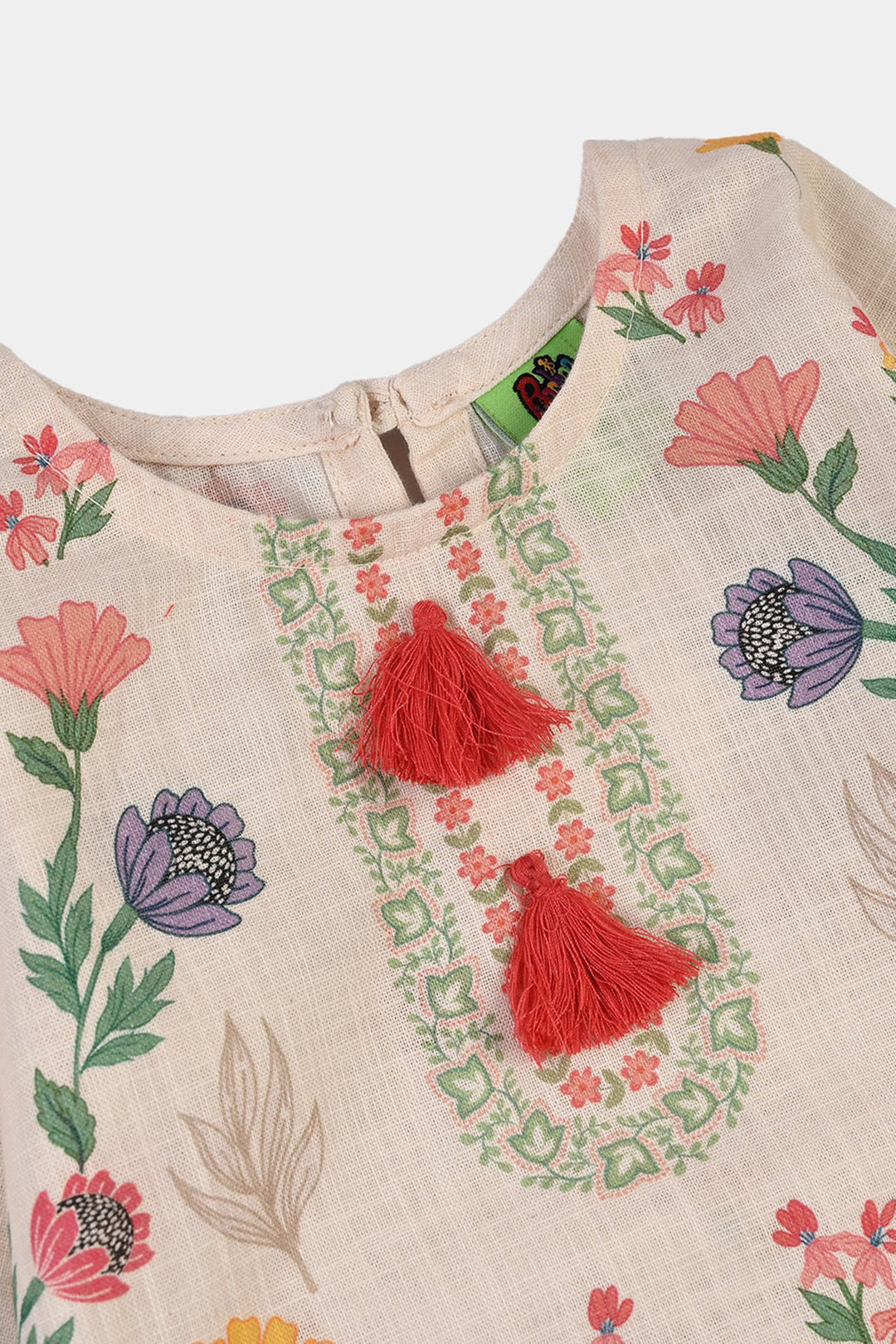 Infant Girls Cotton Printed 2Pcs Flowers- Beige