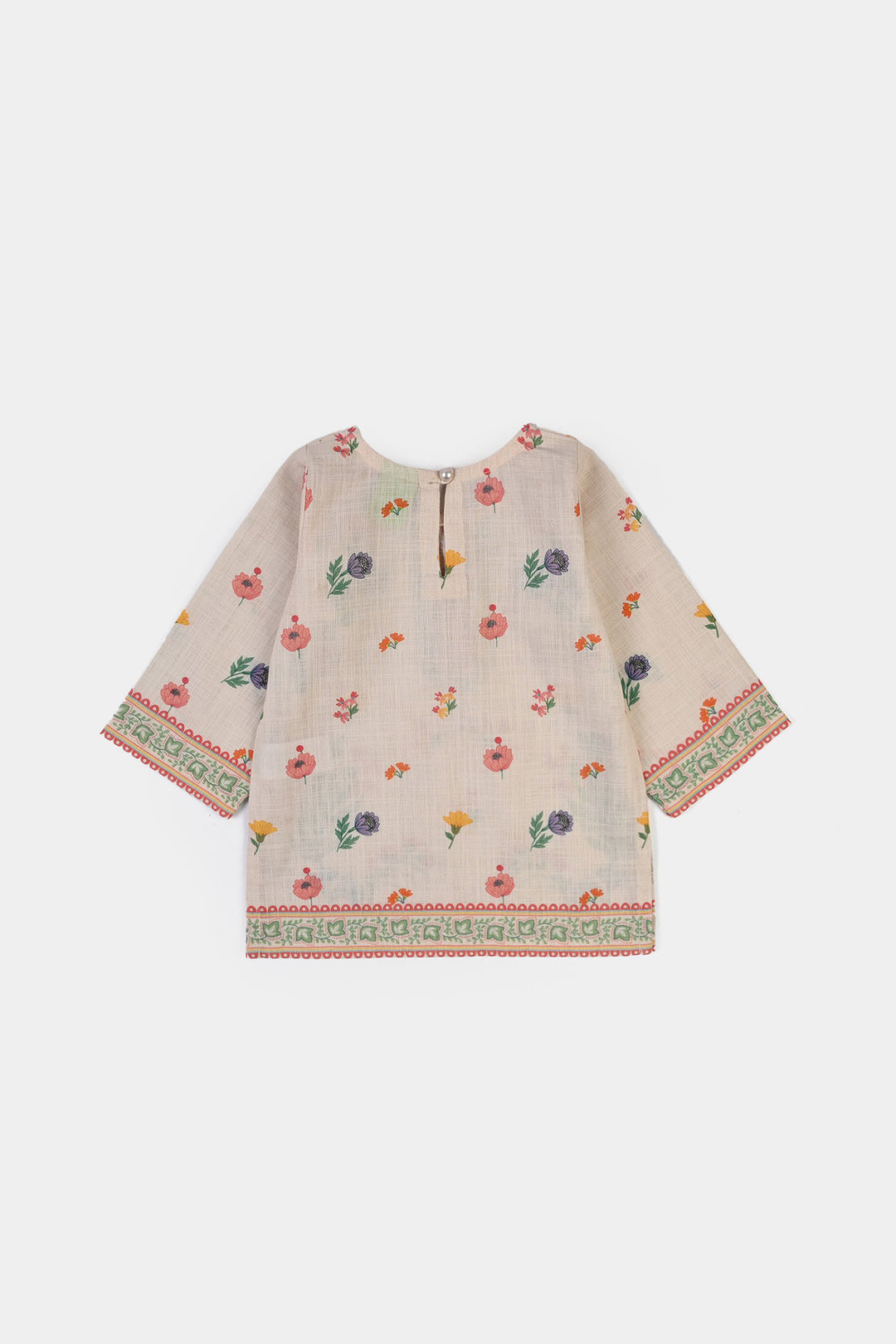 Infant Girls Cotton Printed 2Pcs Flowers- Beige