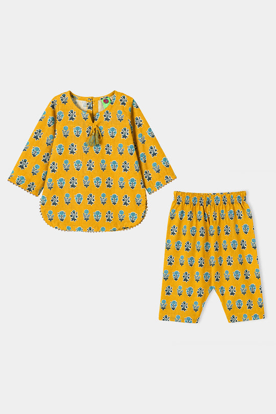Infant Girls Cotton Printed 2Pcs Tulip-Mustard