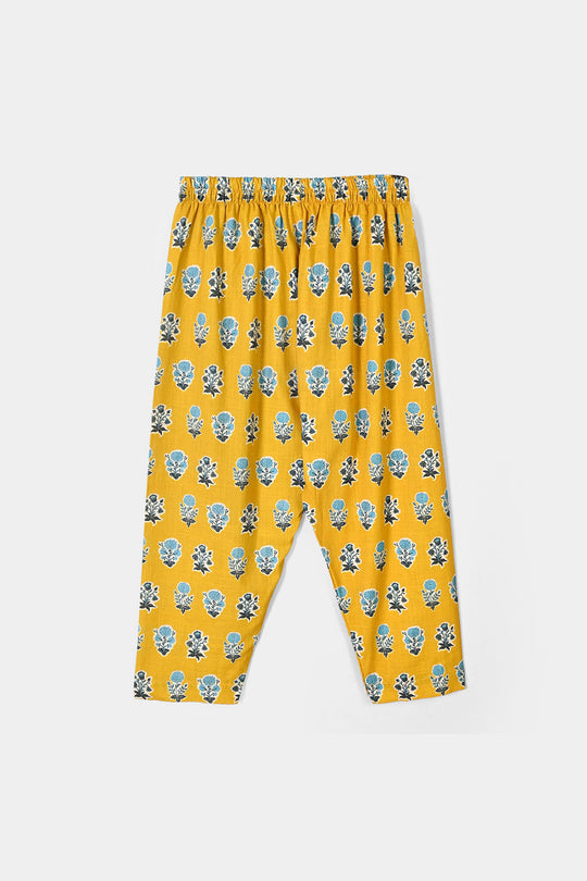 Girls Cotton Printed 2Pcs Tulip-Mustard