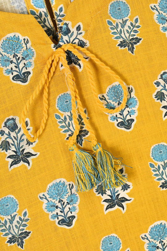Girls Cotton Printed 2Pcs Tulip-Mustard