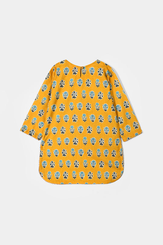 Girls Cotton Printed 2Pcs Tulip-Mustard