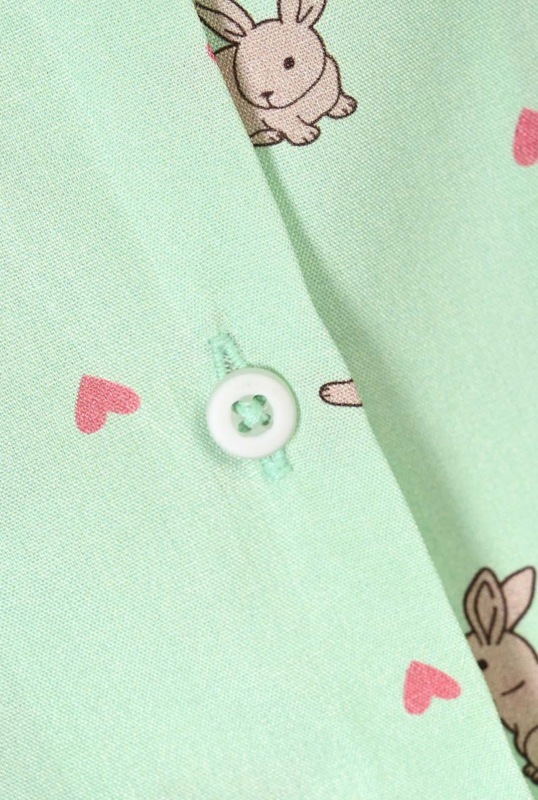 Girls Linen Viscose Nightwear-Rabbit-LT.Green