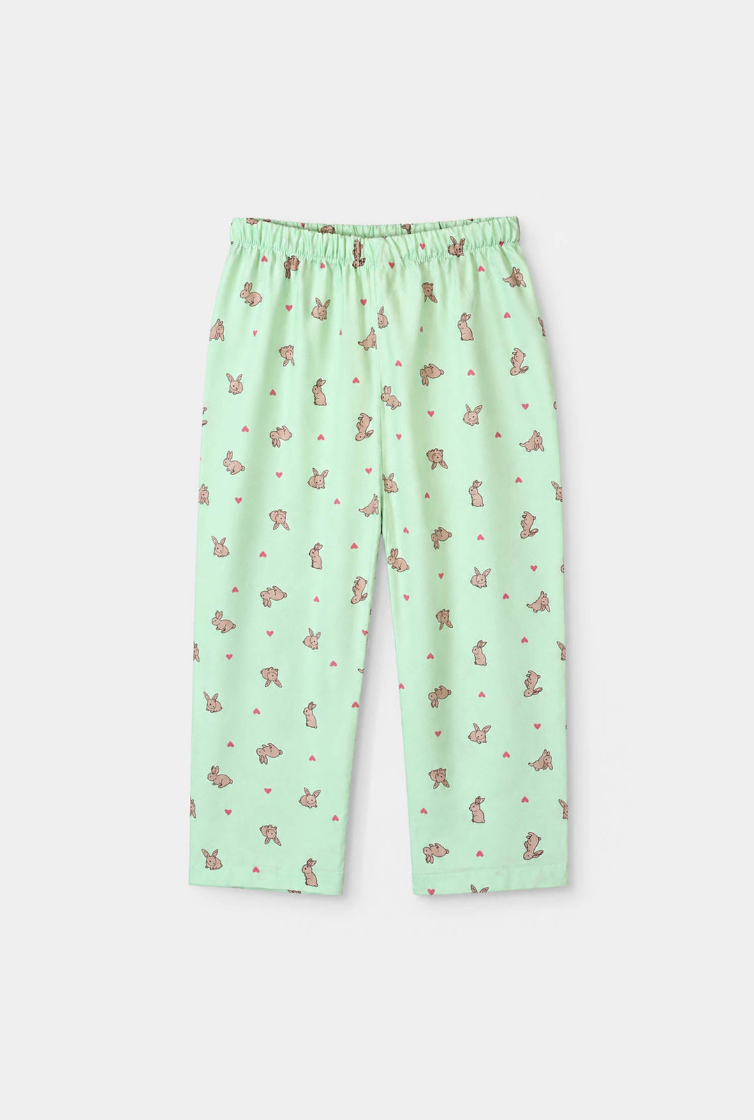 Girls Linen Viscose Nightwear-Rabbit-LT.Green