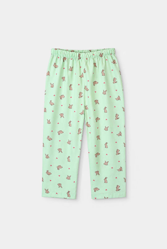 Girls Linen Viscose Nightwear-Rabbit-LT.Green