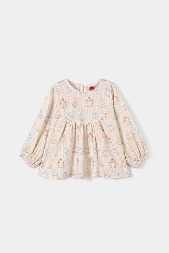 Girls Cotton Co-Ord Set Stripes- Off White