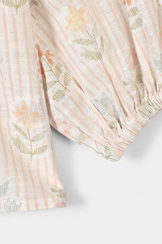 Girls Cotton Co-Ord Set Stripes- Off White