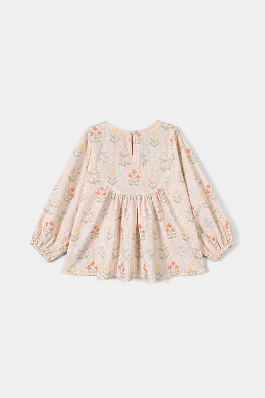 Girls Cotton Co-Ord Set Stripes- Off White