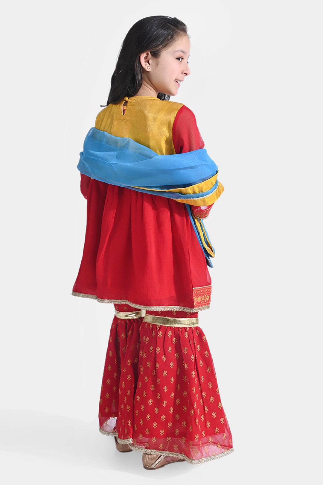 Girls Chiffon 3 PCs Suit An Khai-Red