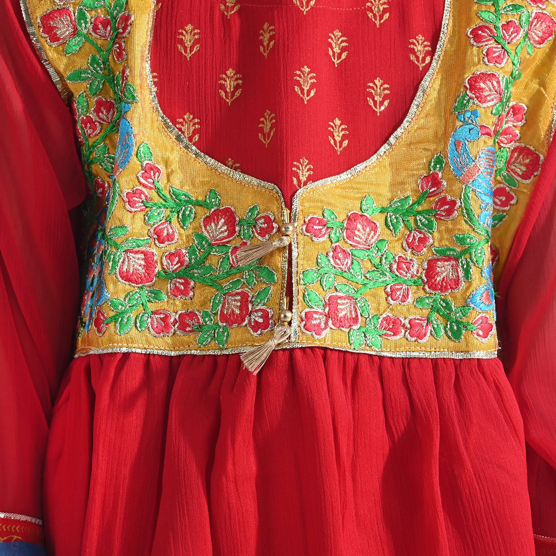 Girls Chiffon 3 PCs Suit An Khai-Red
