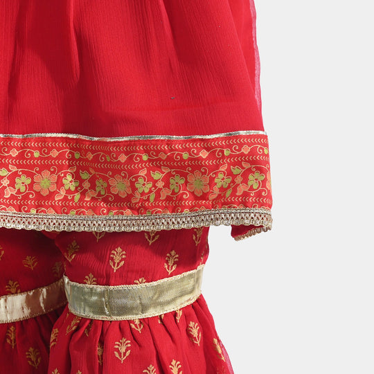Girls Chiffon 3 PCs Suit An Khai-Red