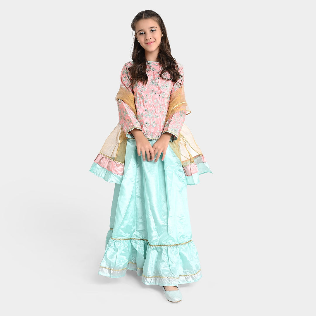 Girls Poly Satin 3 PCs Suit Shimmer-Paradise