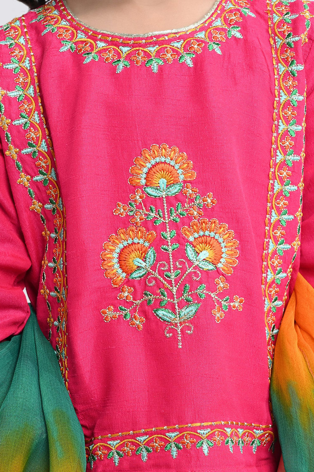 Girls Raw Silk 3PCs Suit Noor-e-DIL -Hot Pink