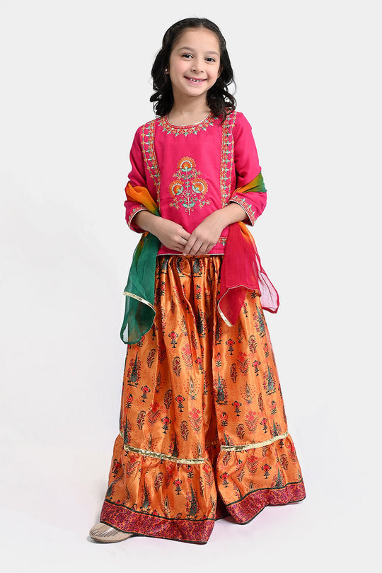 Girls Raw Silk 3PCs Suit Noor-e-DIL -Hot Pink