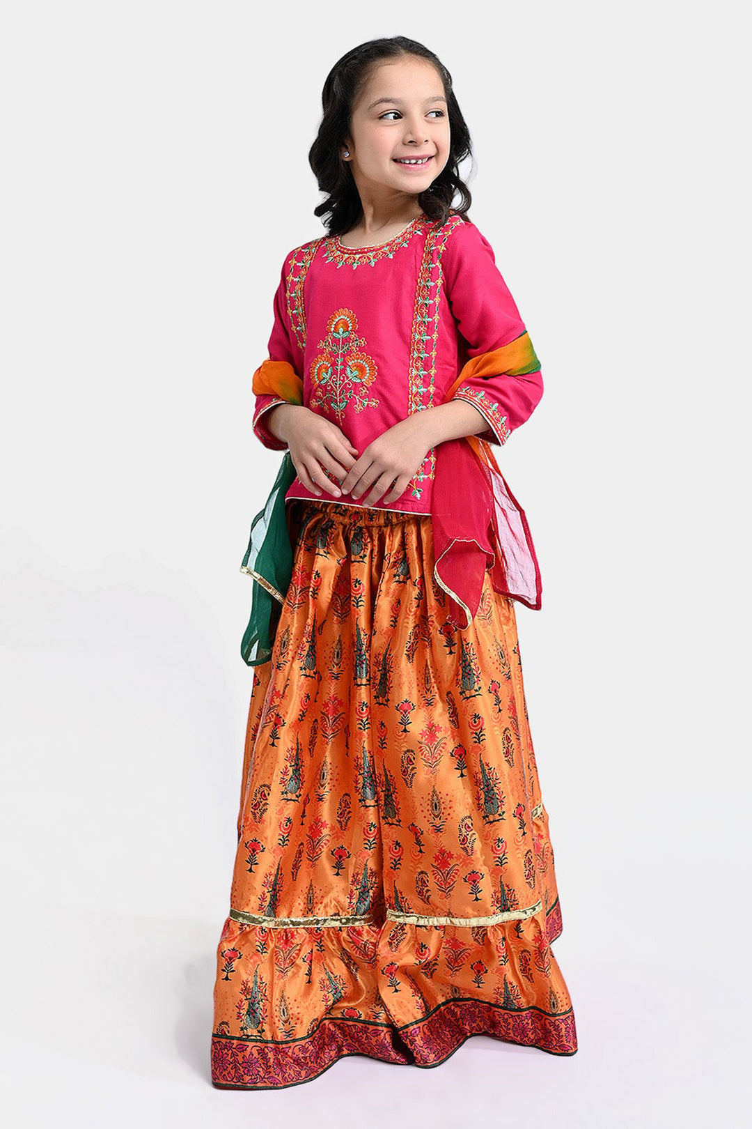 Girls Raw Silk 3PCs Suit Noor-e-DIL -Hot Pink