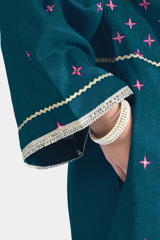 Girls Raw Silk Formal Jumpsuit Majestic-Teal