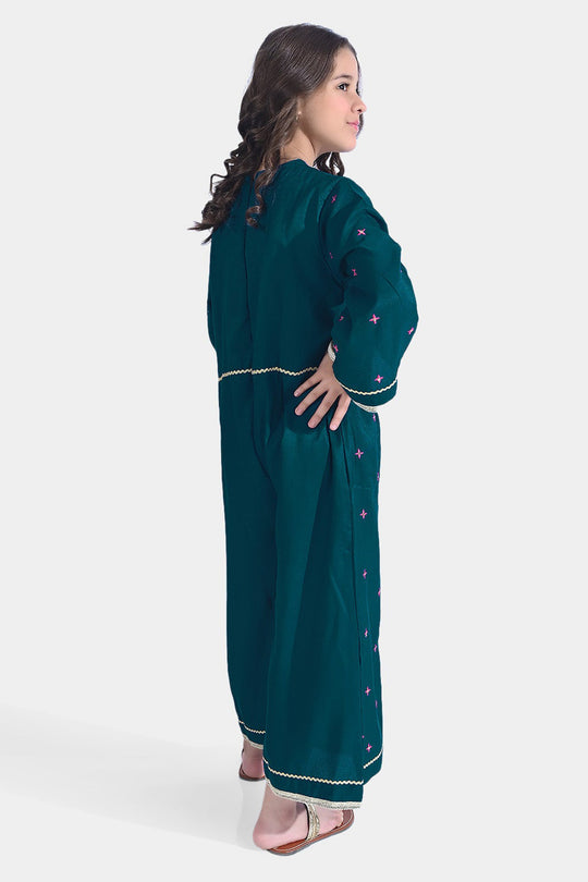 Girls Raw Silk Formal Jumpsuit Majestic-Teal