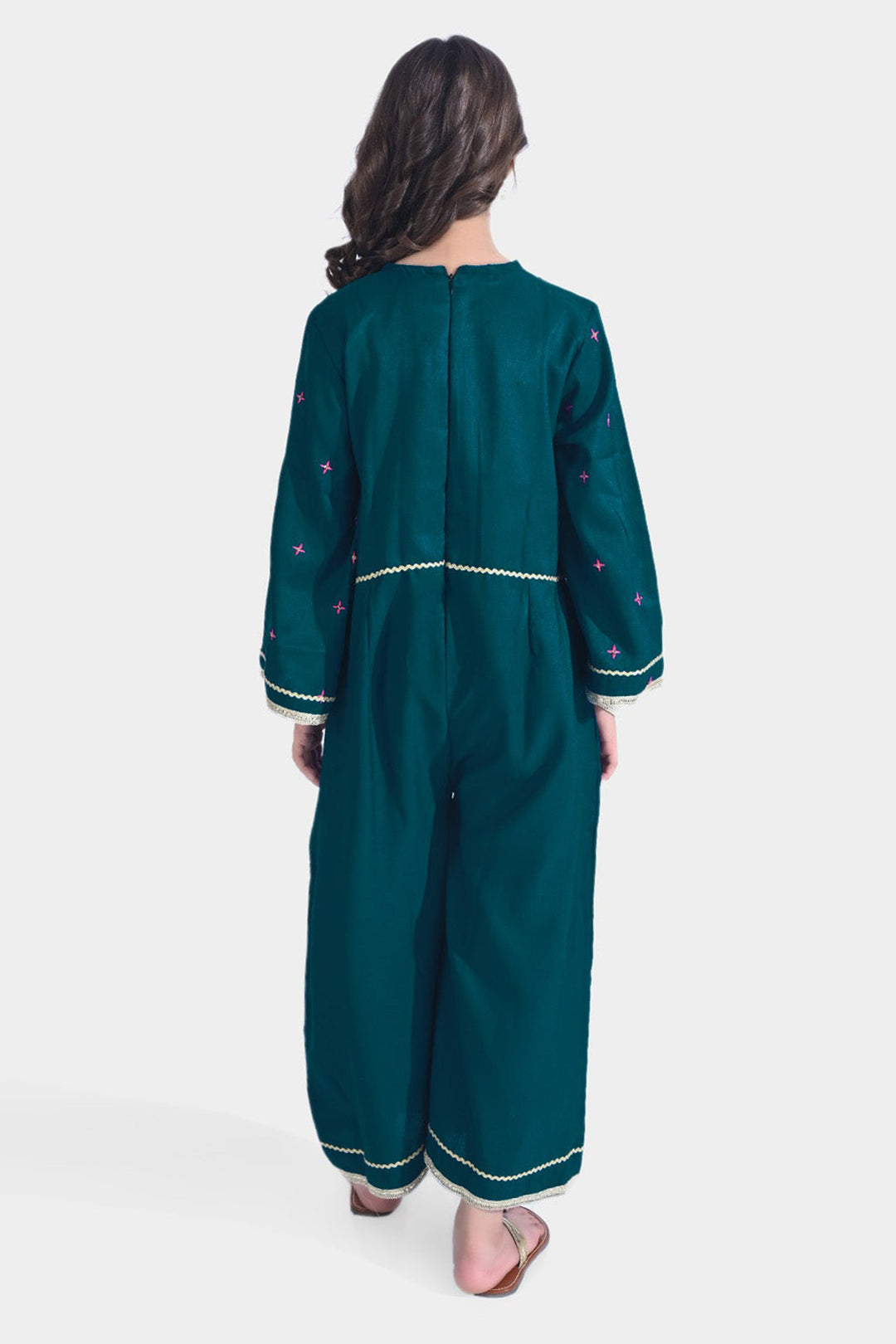 Girls Raw Silk Formal Jumpsuit Majestic-Teal