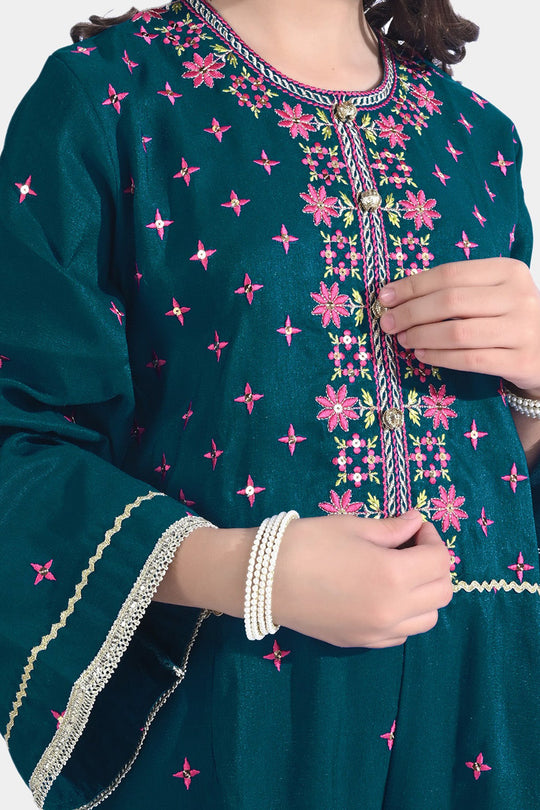 Girls Raw Silk Formal Jumpsuit Majestic-Teal