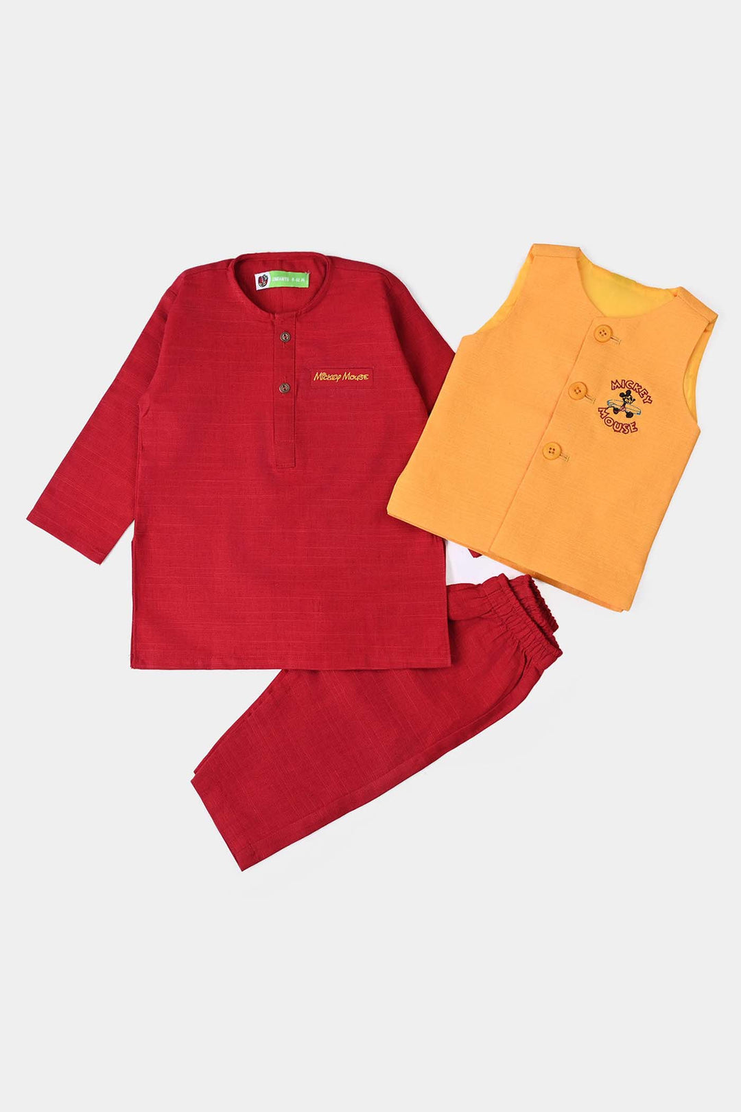 Infant Boys Cotton Slub 3 Piece Suit -Reddish