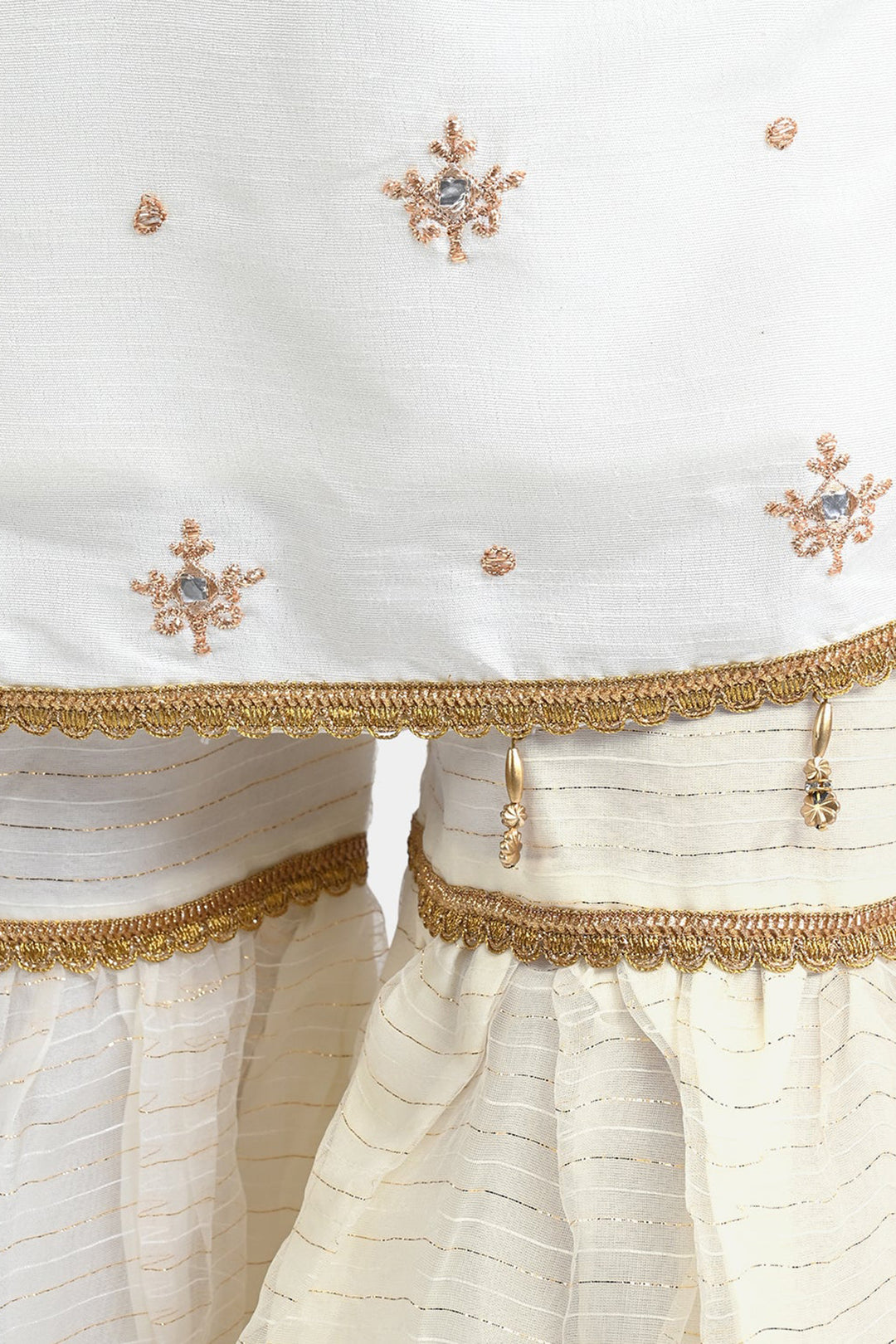 Girls Raw Silk 3Pcs Nikhaar-Ivory