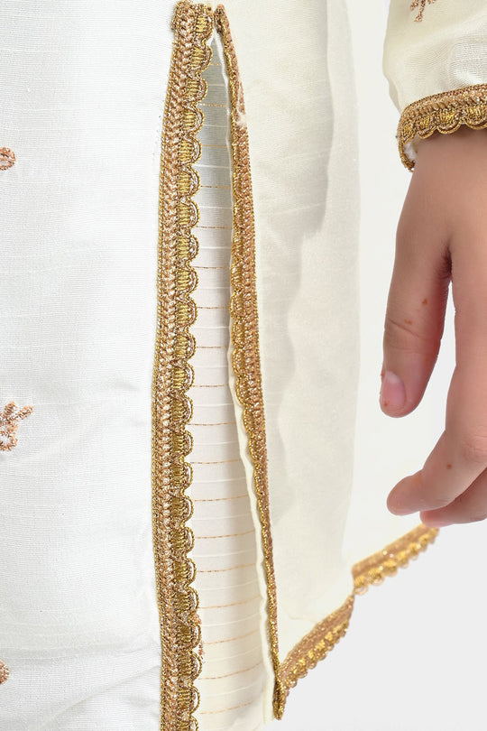 Girls Raw Silk 3Pcs Nikhaar-Ivory