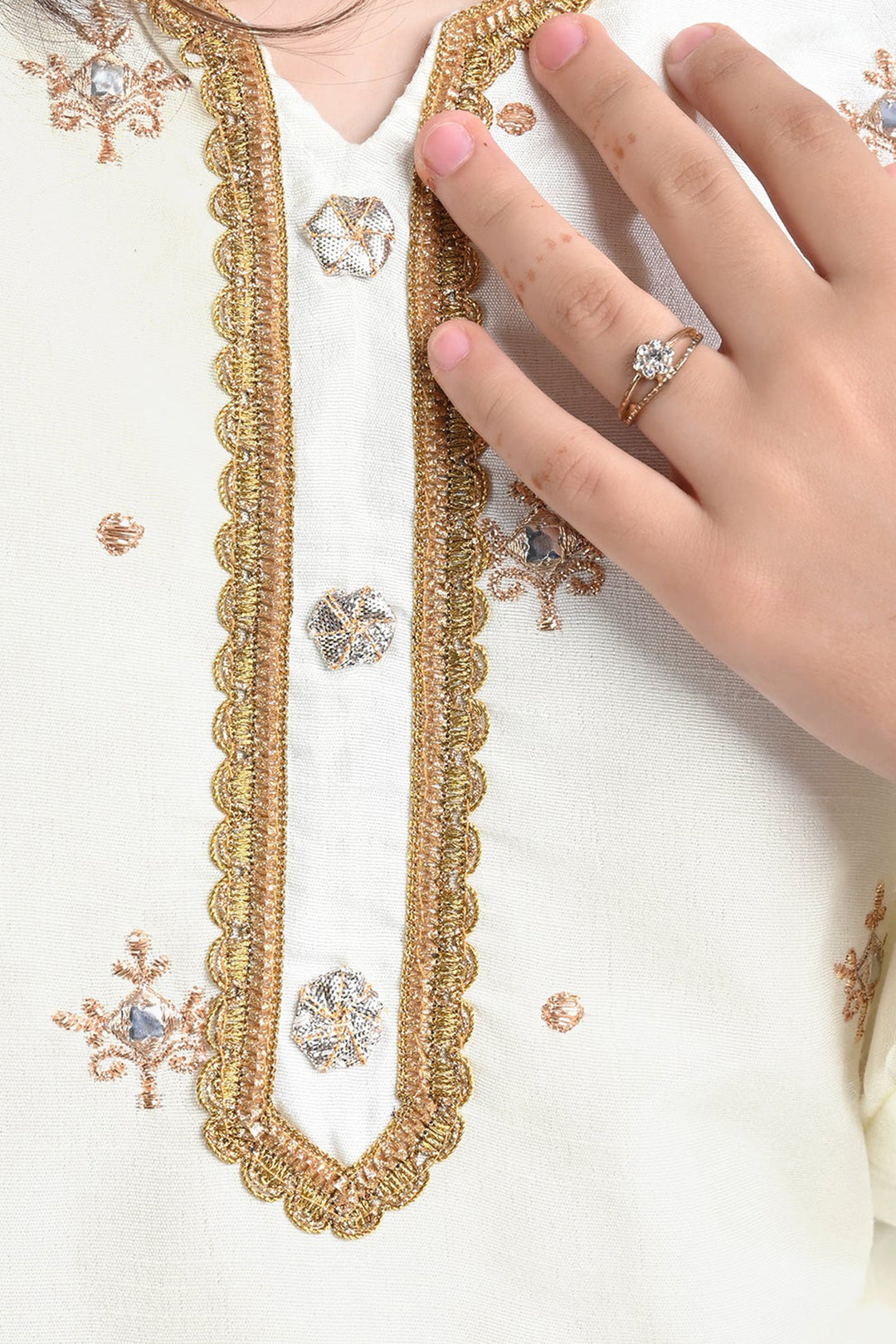 Girls Raw Silk 3Pcs Nikhaar-Ivory