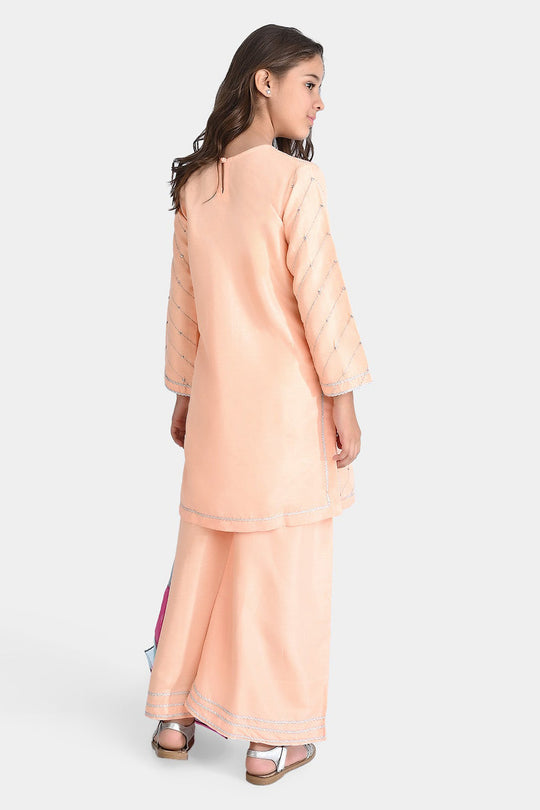 Girls Raw Silk 3Pcs Delicate-Peach