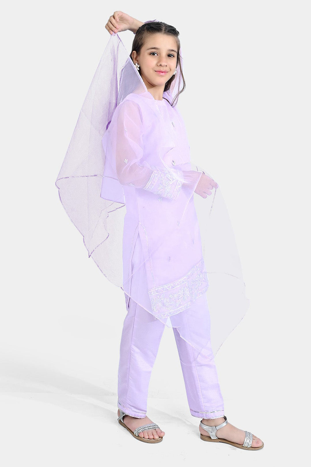 Girls Raw Silk 3PCs Suit Gotta Work - Lilac